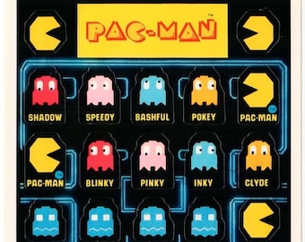 Pac-Man Rare Vintage Hallmark Sticker Sheet - 80-tals Retro PacMan Videospel Atari Ghost Arcade Samlarobjekt