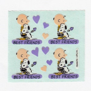 Adesivos brilhantes vintage da Stickermagic para melhores amigos Charlie Brown e Snoopy - Peanuts, abraço de cachorro, coração de amor, quadrinhos de desenho animado