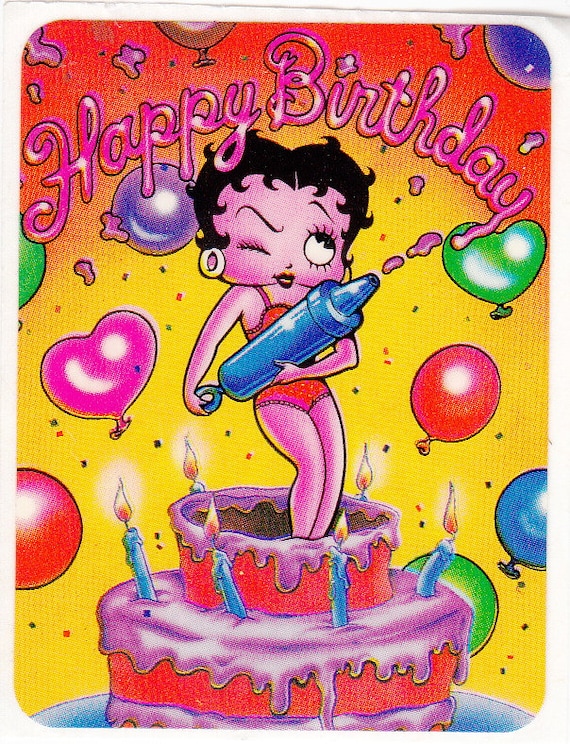 Rare Vintage Lisa Frank Betty Boop Happy Birthday Cake Sticker Etsy