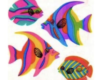 Tropical Fish Vintage Sandylion Pearl Finish Stickers - 80's Opal Stripe Pearly Iridescent