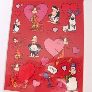 Bloom County Opus i Bill AGC Vintage Naklejka Arkusz - 80's Valentine Cartoon Berkeley Breathed Comic Strip Wścieklizna Basset Hound Pingwin Kot