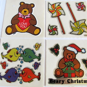 Decal Specialties Large Vintage Foil Vinyl Stickers - You Choose 80&#39;s BJ Teddy Bear Love Pinwheel Fish Kiss Teddies Christmas Holly Mylar
