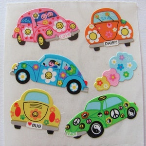 Flower Power Car Vintage Sandylion Kromekote Stickers - Daisy Flowers Yin Yang Peace Symbol Automobile Scrapbook