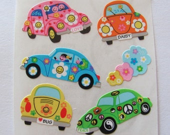 Flower Power Car Vintage Sandylion Kromekote Stickers - Daisy Flowers Yin Yang Peace Symbol Automobile Scrapbook