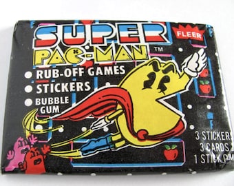 Naklejki zdrapki Super Pac-Man z 1982 roku - rzadki zestaw Fleer z lat 80., gra wideo, retro, Pacman Arcade, kreskówka, prezent świąteczny