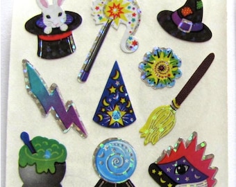 Magic Tricks Vintage Sandylion Glitter Sticker Mod - Crystal Ball Magician Wand Wizard Hat Rabbit Sorcery Sorcerer