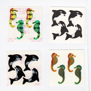 Niedliche Vintage Great Seven Aufkleber - Sie wählen - Orcas und Seepferdchen Fuzzy Prismatic Orca Orca Killerwal Seepferdchen