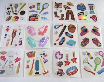 Sandylion Mylar Foil Vintage Stickers - You Choose - Food Baking Sports Tennis Baseball Jewelry Ballet Shoes Cowboy Hair Sneakers Ball