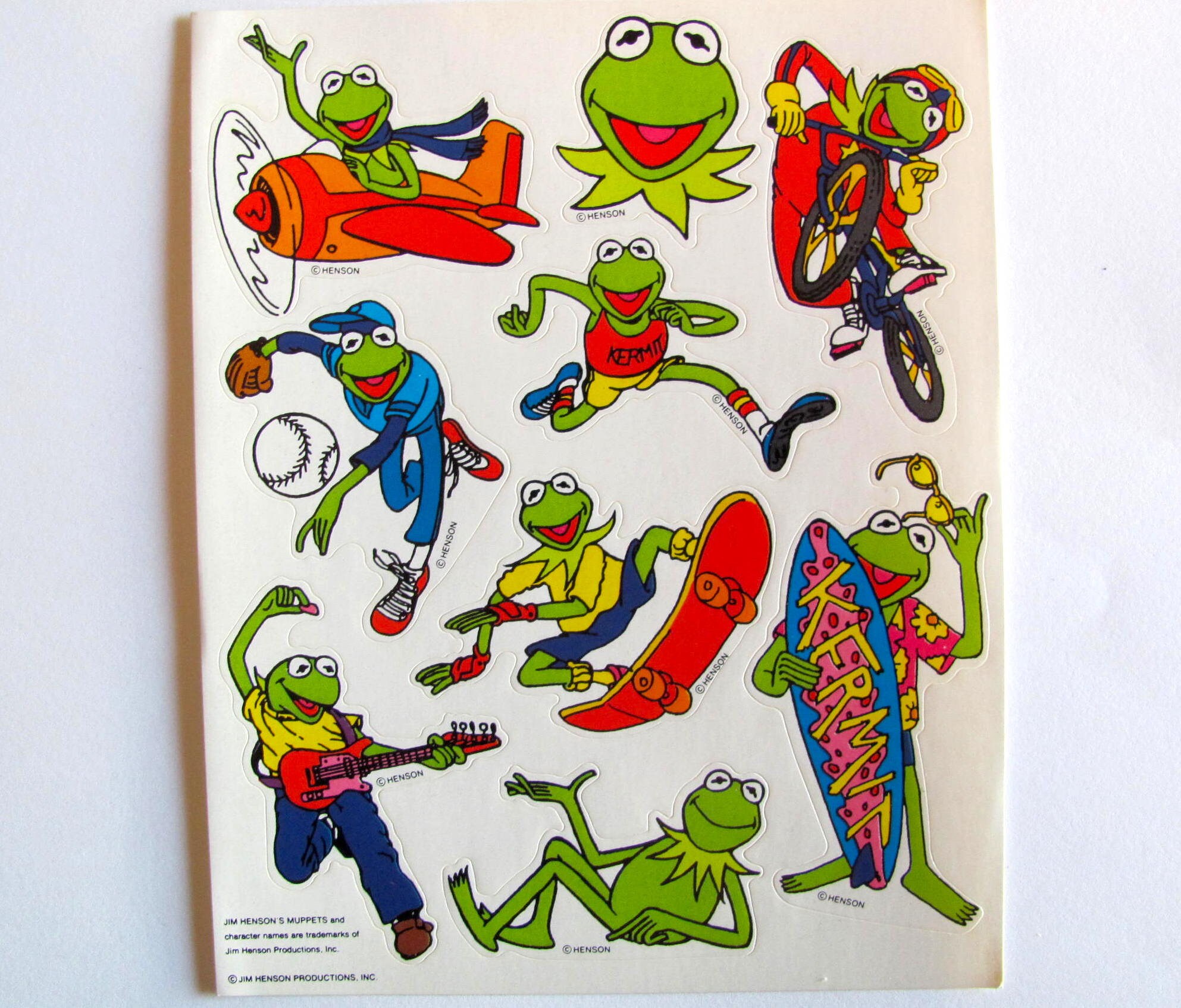 Sporty Kermit the Frog Muppets Rare Vintage Hallmark Sticker Sheet