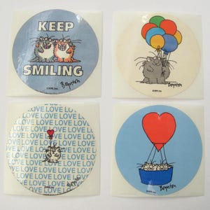 Boynton Vintage 80s RPP Glossy Sticker- Keep Smiling Kitties Cat Feline Kitten Love Heart Balloon Hot Air Cute Cats Cartoon - You Choose