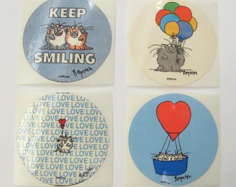 Boynton Vintage 80s RPP Glossy Sticker- Keep Smiling Kitties Cat Feline Kitten Love Heart Balloon Hot Air Cute Cats Cartoon - You Choose