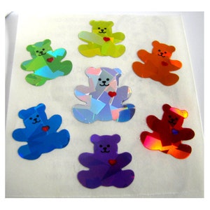 Stickers prisme vintage Sandylion arc-en-ciel coeurs ours - amour prismatique ours en peluche des années 80