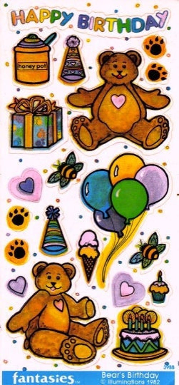 Happy Birthday Teddy Bear Rare Vintage Illuminations Sticker | Etsy