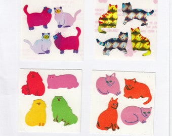 Cute Vintage Great Seven Stickers - You Choose - Opal Cat Kitten Kitty Prism Tabby Fuzzy Persian Longhair Pearly Iridescent Feline