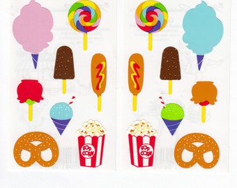 Vintage Mrs Grossman Carnival Food Stickers - 80's Lollipop Pretzel SnoCone Popcorn Corndog Cotton Candy Apple Junk Dessert