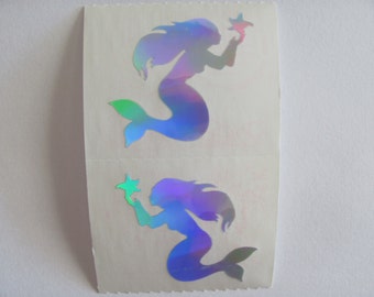 Mrs Grossman Silver Reflective Mylar Mermaid Rare Vintage Sticker Strip - Foil Undersea Woman Star Ocean Sea Fish Tail Holographic Metallic