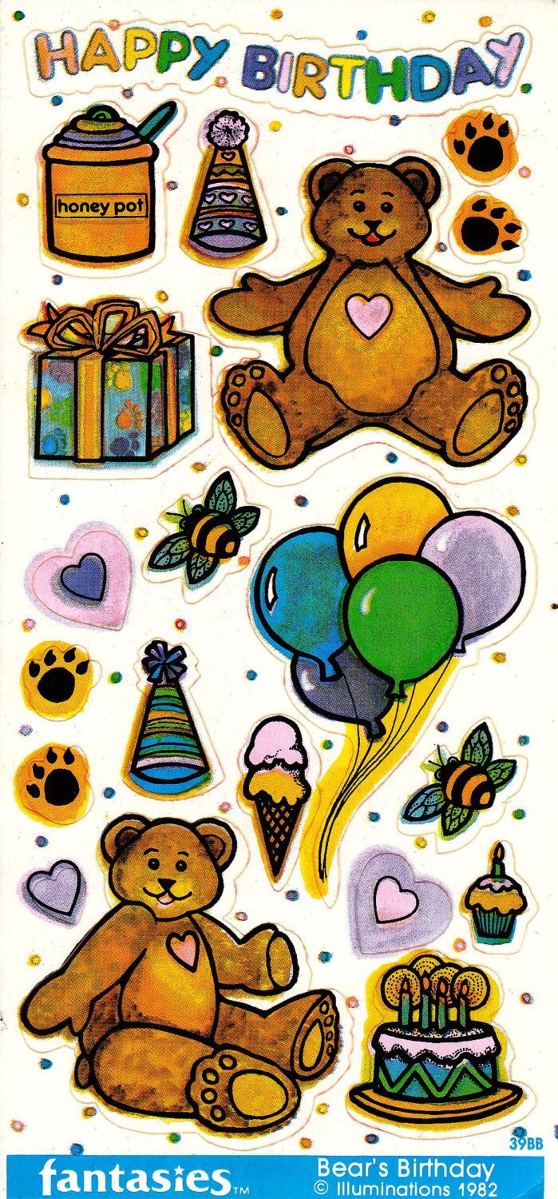 Happy Birthday Teddy Bear Rare Vintage Illuminations Sticker | Etsy