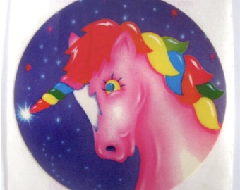 Pegatina vintage de Lisa Frank de Markie el Unicornio de los años 80 - 2,5 pulgadas