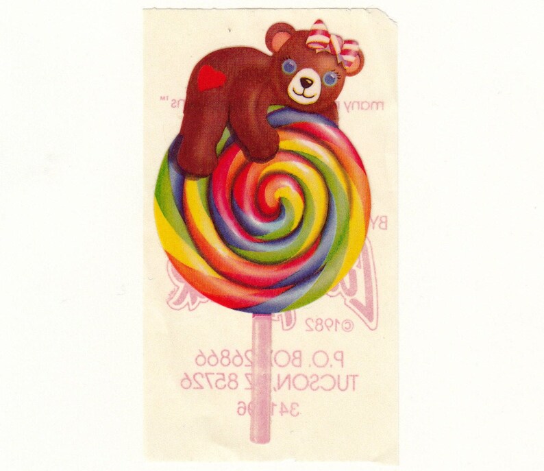 Teddy Bear on a Rainbow Lollipop Rare Vintage Lisa Frank Etsy