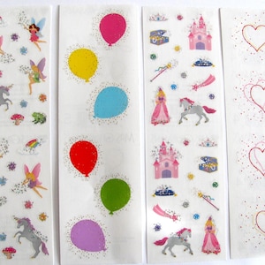Bandes d'autocollants Glitter Fantasy Mrs Grossman Reflections - Licorne Fée Princesse Château Ballon Grenouille Champignon Cœur Baguette magique Scrapbook