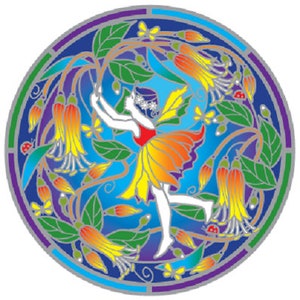 Fee und Blumen Seltene GROSSE Beleuchtungs-Sonnenstrahler-Transparenter-Aufkleber - 15-cm-Buntglas-Dekoration Blumen Fantasy Faerie