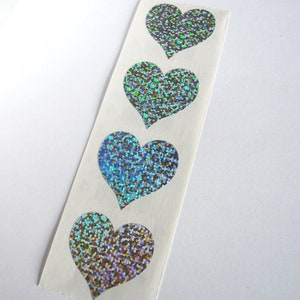 Mrs Grossman Glittery Hearts Vintage Sticker Sheet Strip - Silver Glitter Love Valentine Sparkle Scrapbook