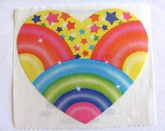 Adesivo Lisa Frank Coração Arco-Íris Estrelas – Item raro de colecionador dos anos 80 (7,6 cm)