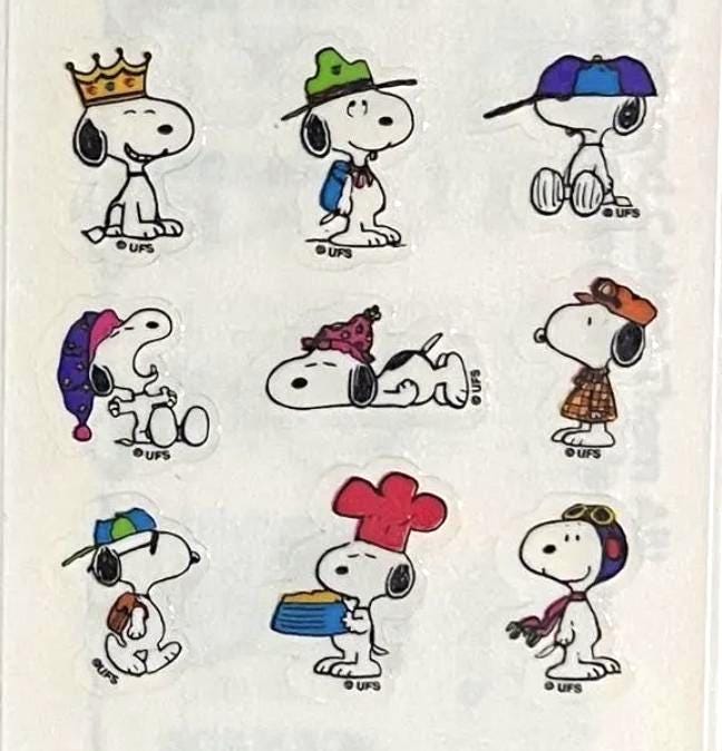 Snoopy Vintage Sandylion Transparent Sticker Sheet - Peanuts Red Baron Dog Crown Chef King Scout Cartoon Comic