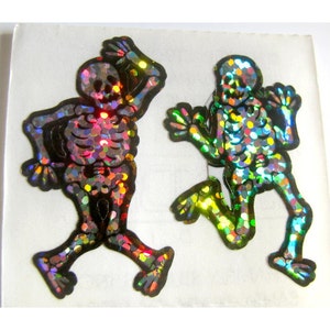 Rare Vintage Hambly Glitter Halloween Skeletons Sticker Mod 80's Dancing Skull Bone Scrapbook image 2