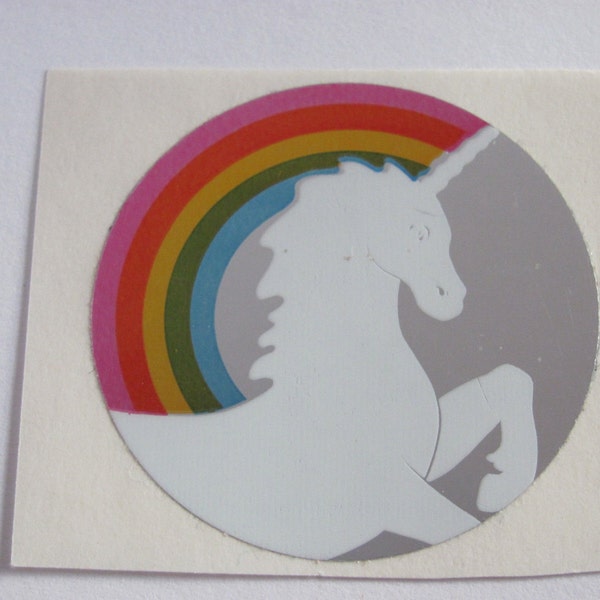 Vintage Hambly Reflective Mylar Rainbow Unicorn Sticker - 80's Collectable Scrapbook Collage Retro Foil