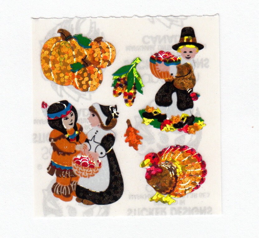 感謝祭の秋のヴィンテージサンディリオングリッターステッカーモッド