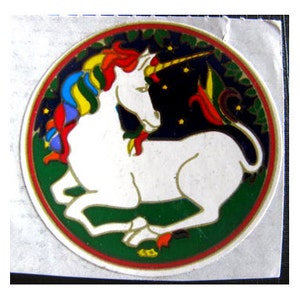 Illuminations witte eenhoorn vintage sticker - jaren 80 fantasie regenboog manen gouden plakboekcollage Sterrennacht