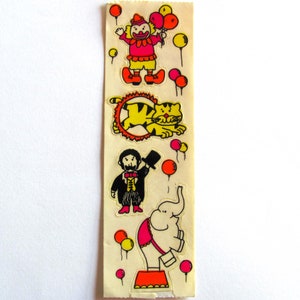 Circus Fun Russ Cut-Ups Vintage Glossy Sticker Strip - 80's Clown Ringmaster Kat Tijger Olifant Collectible
