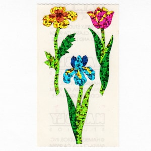 Hambly Spring Flowers Vintage Glitter Sticker Strip - Tulip Iris Bulb Flower Floral Garden Rare Style Scrapbook