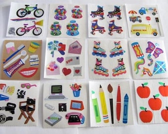 Sandylion Mylar Foil Vintage Stickers - You Choose - Bicycle Gumball Machine Apple Kite Love Letter Ice Cream Truck Candy Bus Movie