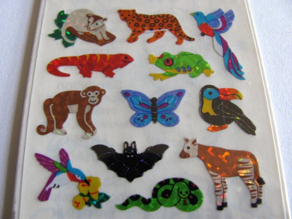 Vintage Sandylion Glitter Jungle Animals Mini Stickers - 80's