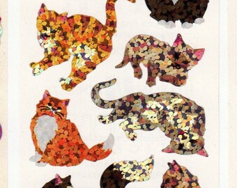 Hambly Cats Glitter Sticker Strip - Kitten Kitty Cat Feline Tabby Calico Siamese Tuxedo Rare Style Vintage Scrapbook