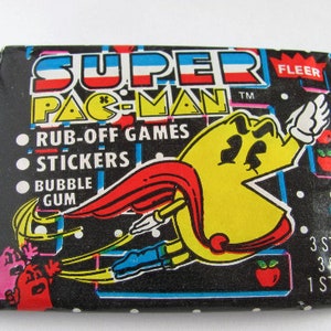 Vintage 1982 Super Pac-Man Stickers à gratter - Jeu vidéo 80's Retro Rare Fleer Pack Pacman Arcade Cartoon Bas de Noël