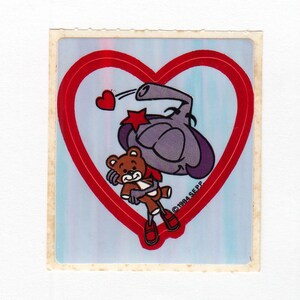 Snorks Pearly Heart Rare vintage Cartoon Alien et Teddy Bear Sticker - 80s Retro Opal Pearl Finish Love Cartoon Character Snork Collectible
