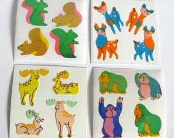 Cute Vintage Great Seven Stickers - You Choose - Squirrel Deer Moose Gorilla Chipmunk Ape Buck Fuzzy Opal Pearly