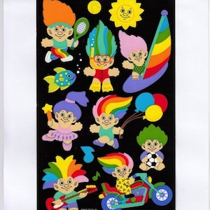 Troll Rare Vintage Sandylion Sticker Maxi Sheet-Rainbow Iconic Collectible Toy Balloon Windsurfing Fish Soccer Tennis Princess