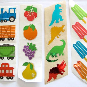 Hambly Foil Reflective Vintage 80s Sticker Strip - You Choose - Mylar Fruit Popsicle Dinosaur Trains Cherry Grape Pear T-Rex Collectible