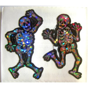 Rare Vintage Hambly Glitter Halloween Skeletons Sticker Mod 80's Dancing Skull Bone Scrapbook image 3