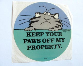 Rzadka naklejka JUMBO Vintage RPP Boynton Cat Paws - Ilustracja z lat 80. z komiksu "Hands Off Property" z kreskówek Kitty Kitten