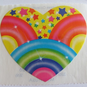 Lisa Frank Heart Rainbow and Stars Rare Vintage Sticker - 3 inch - 80's Bright Colorful Yellow Pink Fuchsia Collectible