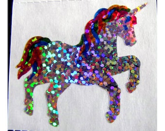 Two Rare Hambly Glitter Unicorn Stickers - Sparkle Glittery Fantasy Horse Rainbow Mane Love Collectible