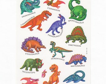 Dinosaurs Vintage Hallmark Sticker Sheet - 80's Pterodactyl T-Rex Tyrannosaurus Rex Brontosaurus Triceratops Scrapbook