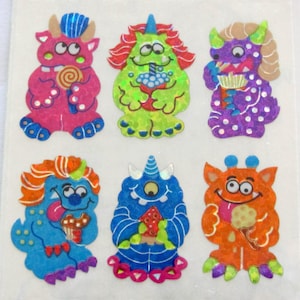 Alien Monsters Vintage Sandylion Glitter Sticker Mod - 80&#39;s Aliens UFO Dragon Monster Glittery Collectible Scrapbook