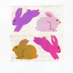 Sandylion Pearl Finish Bunny Rabbit Aufkleber - Vintage 80er perligen MOP Opal Hase Häschen lila rosa weiß braun schillernden Scrapbook