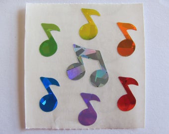 Rare Vintage Sandylion Prism Rainbow Music Note Sticker Sheet - 80's Prismatic Scrapbook Collage Collectible Musical Treble Clef